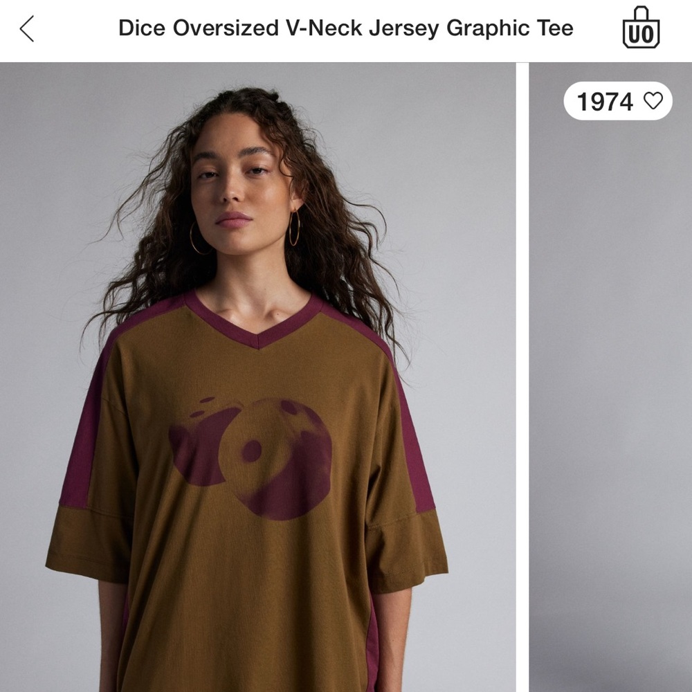Urban Outfitters "double dice" graphics baggy v-neck tee, size S/M, NWT.